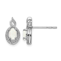 Sterling Silver Rhodium-plated Created Opal & Diam. Earrings