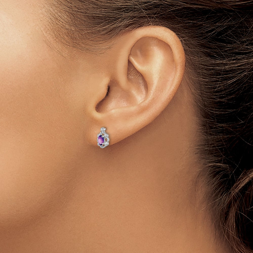 Sterling Silver Rhodium-plated Amethyst & Diam. Earrings