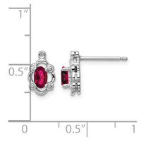 Sterling Silver Rhodium-plated Created Ruby & Diam. Earrings