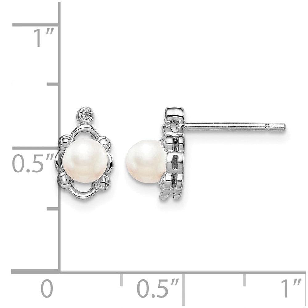 Sterling Silver Rhodium-plated FW Cultured Pearl & Diam. Earrings