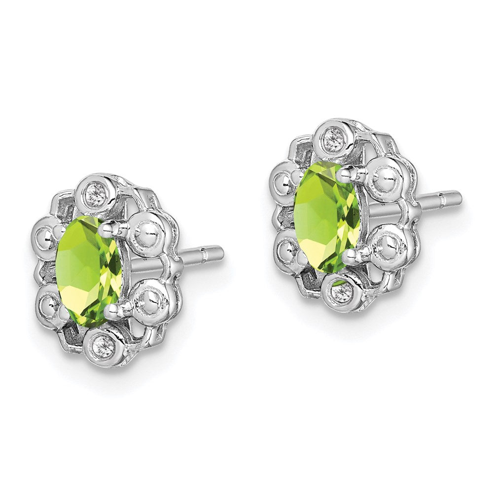 Sterling Silver Rhodium-plated Peridot & Diam. Earrings