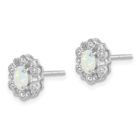 Sterling Silver Rhodium-plated Created Opal & Diam. Earrings