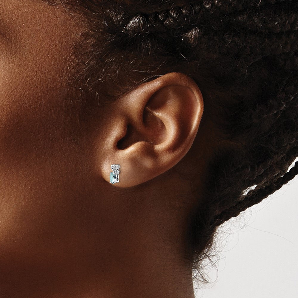 Sterling Silver Rhodium-plated Aquamarine & Diam. Earrings
