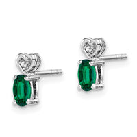 Sterling Silver Rhodium-plated Created Emerald & Diam. Earrings