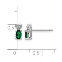 Sterling Silver Rhodium-plated Created Emerald & Diam. Earrings