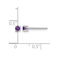 Sterling Silver Rhodium-plated 3mm Round Amethyst Post Earrings