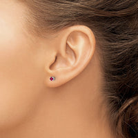 Sterling Silver Rhodium-plated 3mm Round Created Ruby Post Earrings