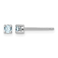 Sterling Silver Rhodium-plated 3mm Round Aquamarine Post Earrings