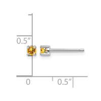 Sterling Silver Rhodium-plated 3mm Round Citrine Post Earrings