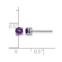 Sterling Silver Rhodium-plated 4mm Round Amethyst Post Earrings