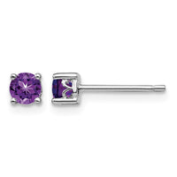 Sterling Silver Rhodium-plated 4mm Round Amethyst Post Earrings