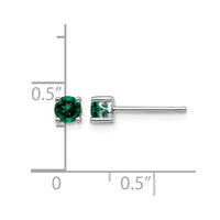 Sterling Silver Rhodium-plated 4mm Round Created Emerald Post Earrings