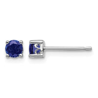 Sterling Silver Rhodium-plated 4mm Round Created Sapphire Post Earrings