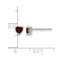 Sterling Silver Rhodium-plated 4mm Heart Garnet Post Earrings