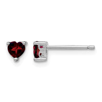 Sterling Silver Rhodium-plated 4mm Heart Garnet Post Earrings