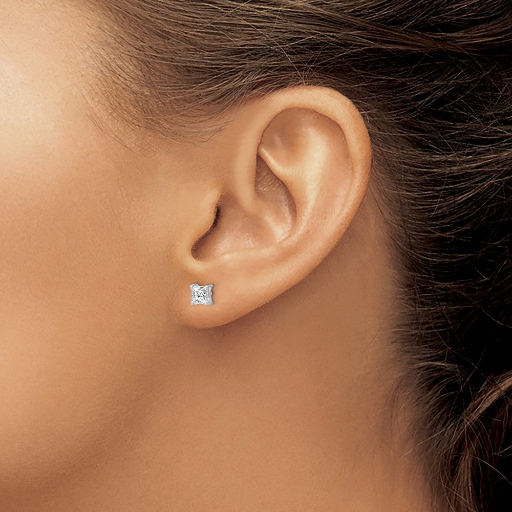 Sterling Silver Rhodium-plated 4mm Princess White Topaz Post Earrings