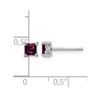 Sterling Silver Rhod-pltd 4mm Princess Rhodolite Garnet Post Earrings