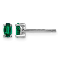 Sterling Silver Rhodium-plated 5x3mm Oval Created Emerald Post Earrings