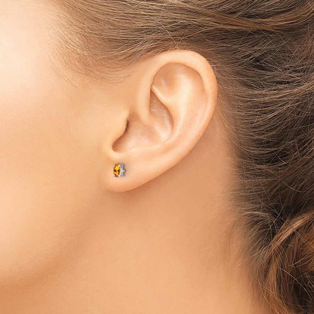 Sterling Silver Rhodium-plated 5x3mm Oval Citrine Post Earrings
