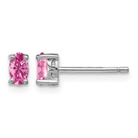 Sterling Silver Rhodium-plated 5x3mm Oval Cr. Pink Sapphire Post Earrings