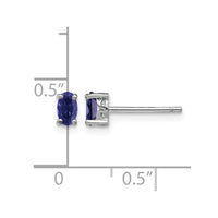 Sterling Silver Rhodium-plated 5x3mm Oval Created Sapphire Post Earrings