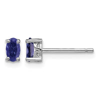 Sterling Silver Rhodium-plated 5x3mm Oval Created Sapphire Post Earrings
