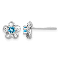 Sterling Silver Rhodium-plated Floral Blue Topaz Post Earrings