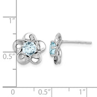 Sterling Silver Rhodium-plated Floral Aquamarine Post Earrings