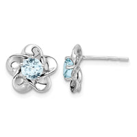 Sterling Silver Rhodium-plated Floral Aquamarine Post Earrings