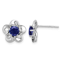 Sterling Silver Rhodium-plated Floral Created Sapphire Post Earrings