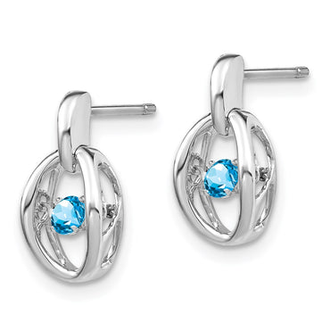 Sterling Silver Rhodium Blue Topaz Birthstone Vibrant Earrings