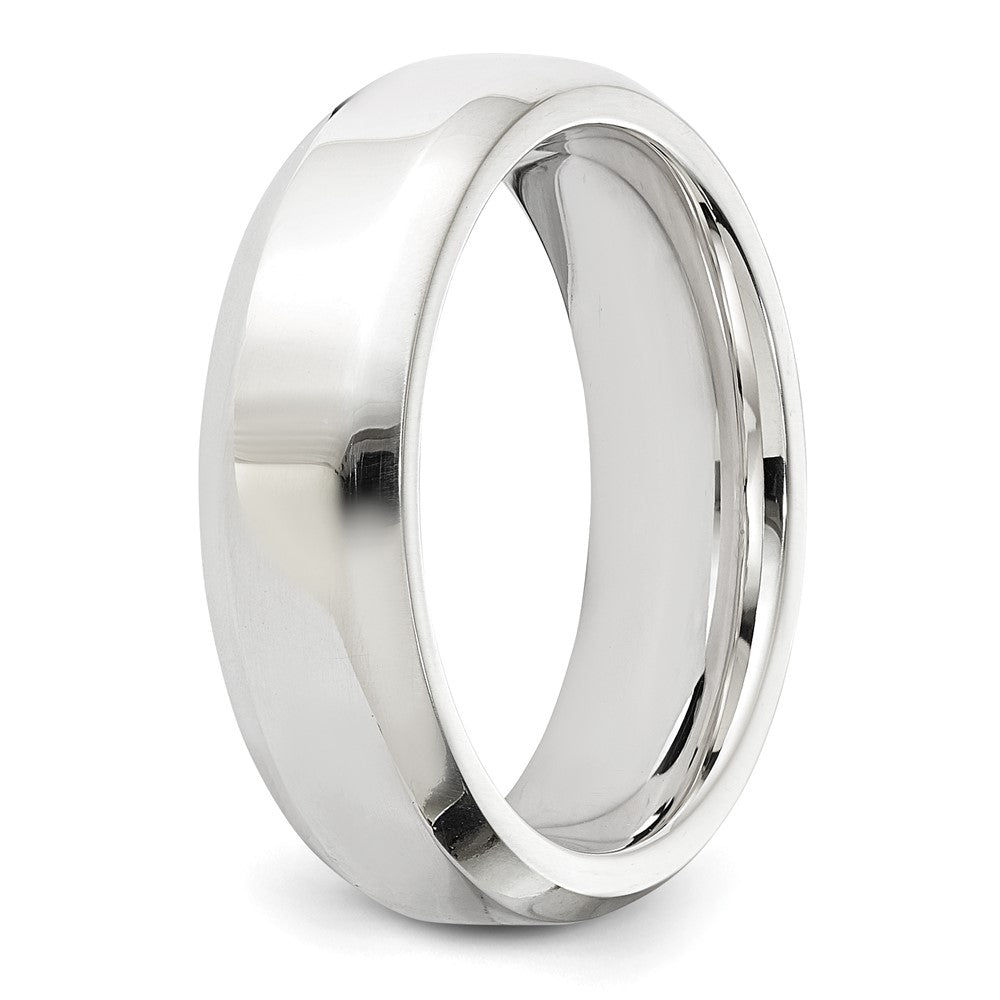 Sterling Silver Rhodium-plated 6mm Bevel Edge Size 7 Band