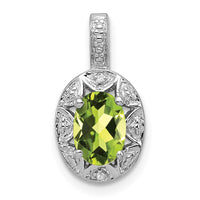 Sterling Silver Rhodium-plated Diam. & Peridot Pendant