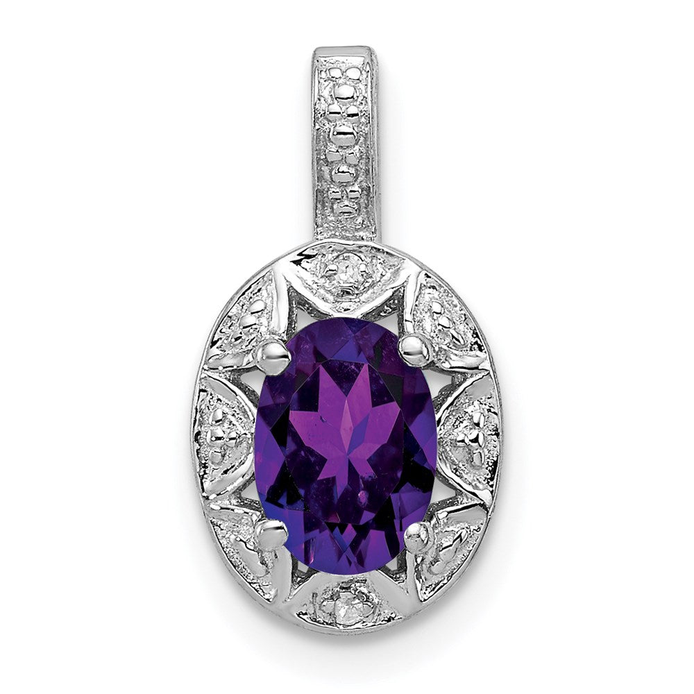 Sterling Silver Rhodium-plated Diam. & Amethyst Pendant