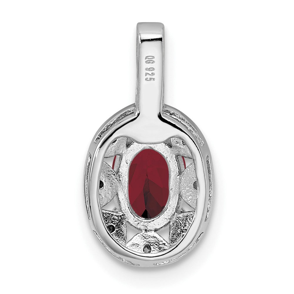 Sterling Silver Rhodium-plated Diam. & Created Ruby Pendant
