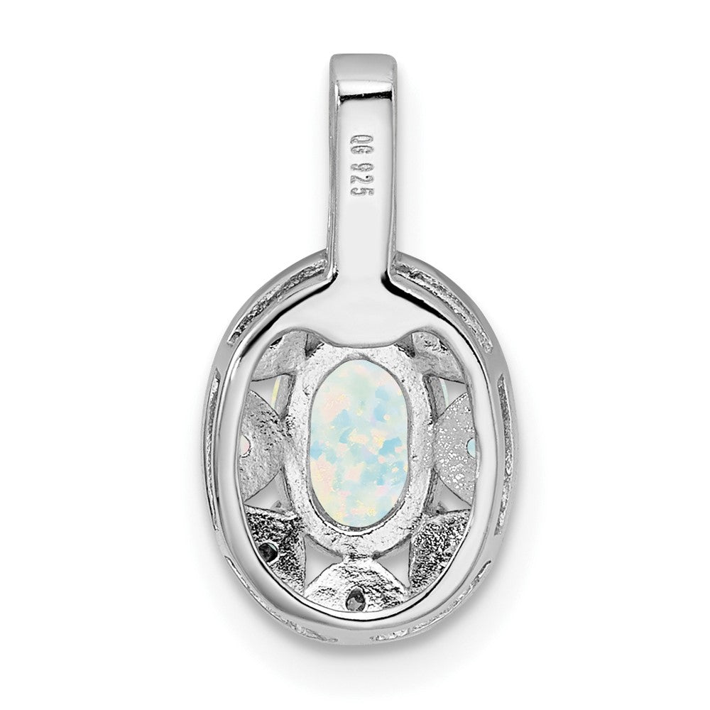 Sterling Silver Rhodium-plated Diam. & Created Opal Pendant