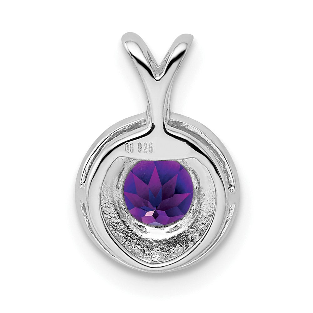 Sterling Silver Rhodium-plated Diam. & Amethyst Pendant