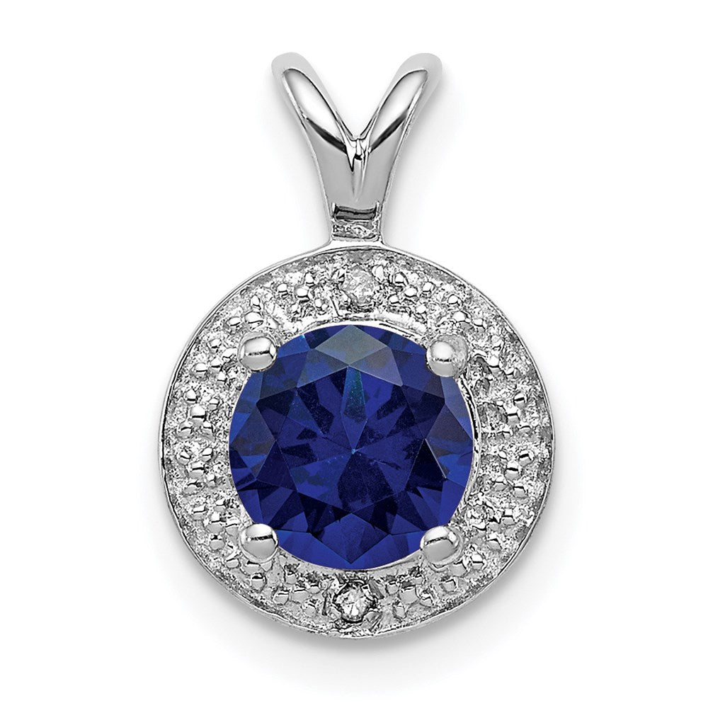 Sterling Silver Rhodium-plated Diam. & Created Sapphire Pendant