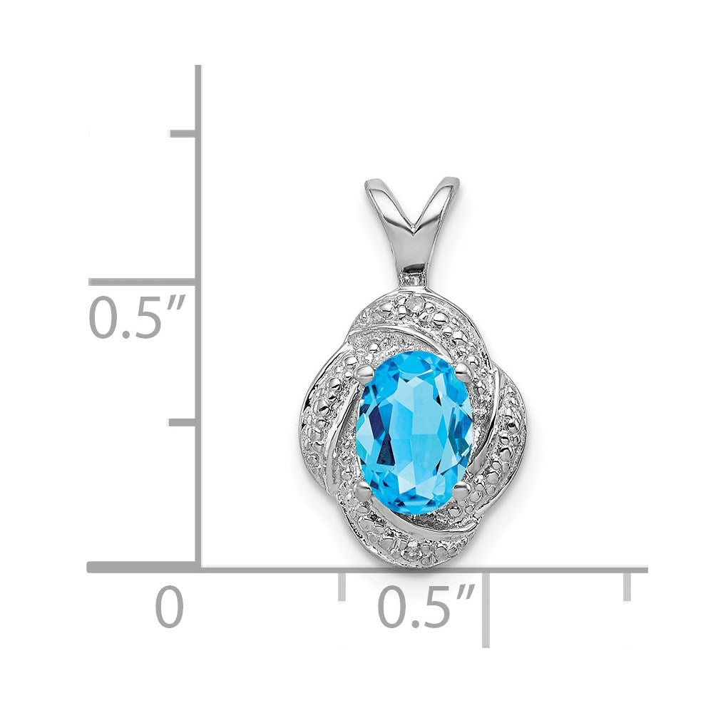 Sterling Silver Rhodium-plated Diam. & Blue Topaz Pendant