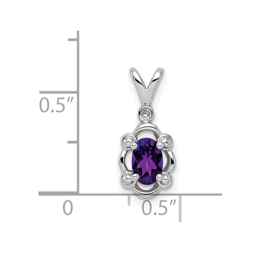 Sterling Silver Rhodium-plated Amethyst & Diam. Pendant
