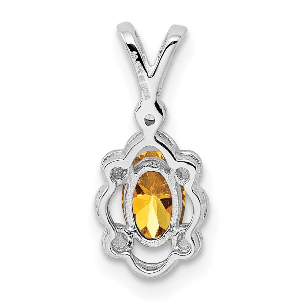 Sterling Silver Rhodium-plated Citrine & Diam. Pendant