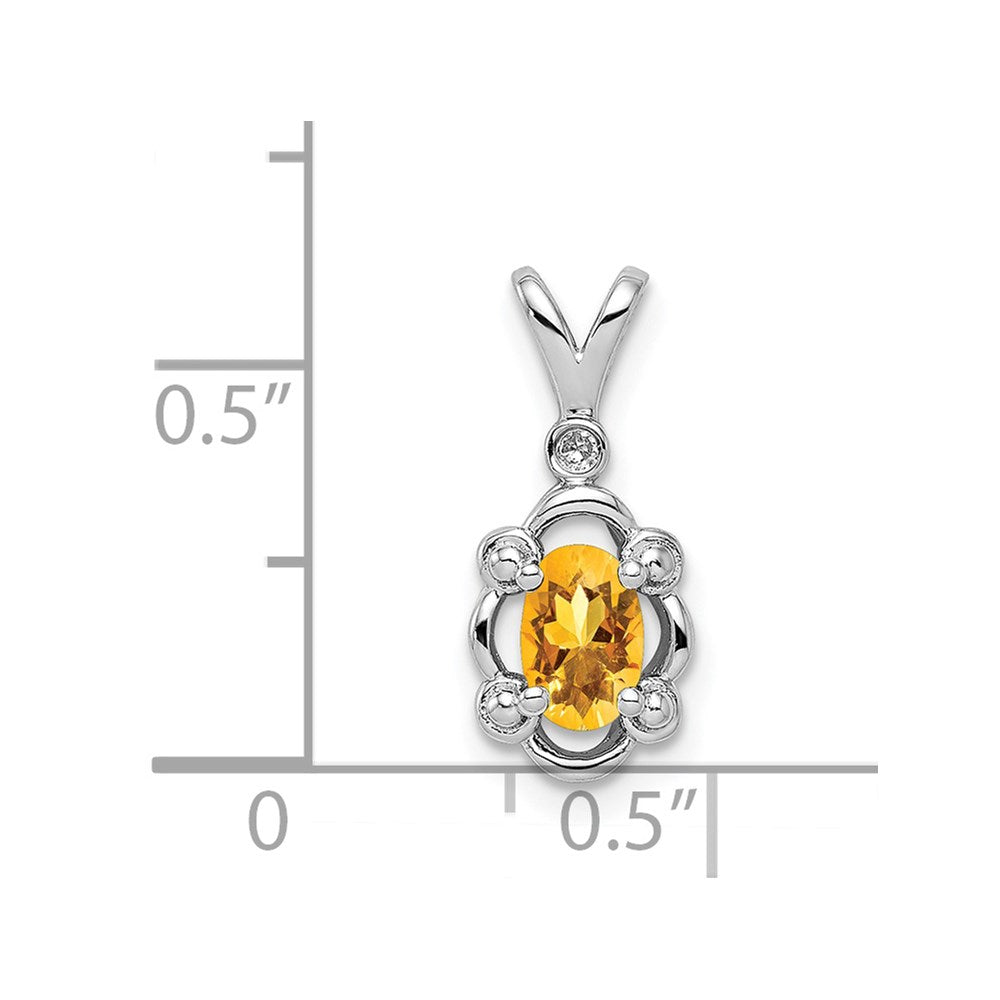 Sterling Silver Rhodium-plated Citrine & Diam. Pendant