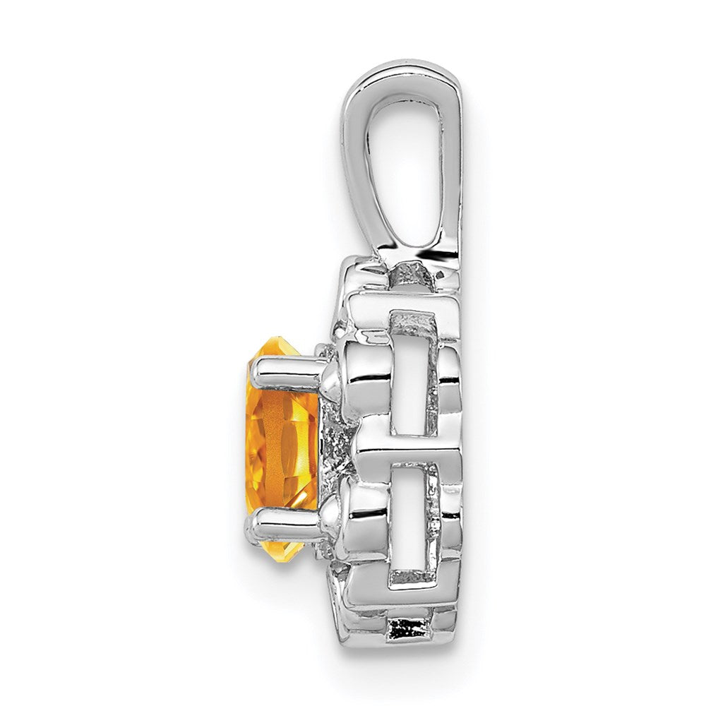 Sterling Silver Rhodium-plated Citrine & Diam. Pendant