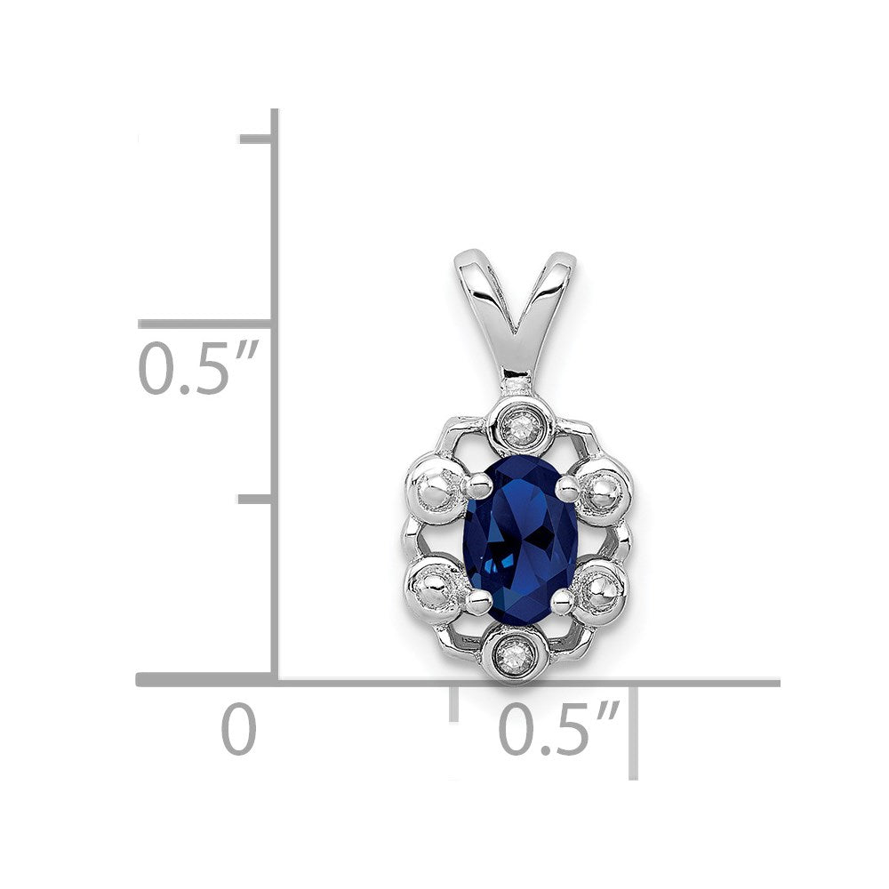 Sterling Silver Rhodium-plated Created Sapphire & Diam. Pendant