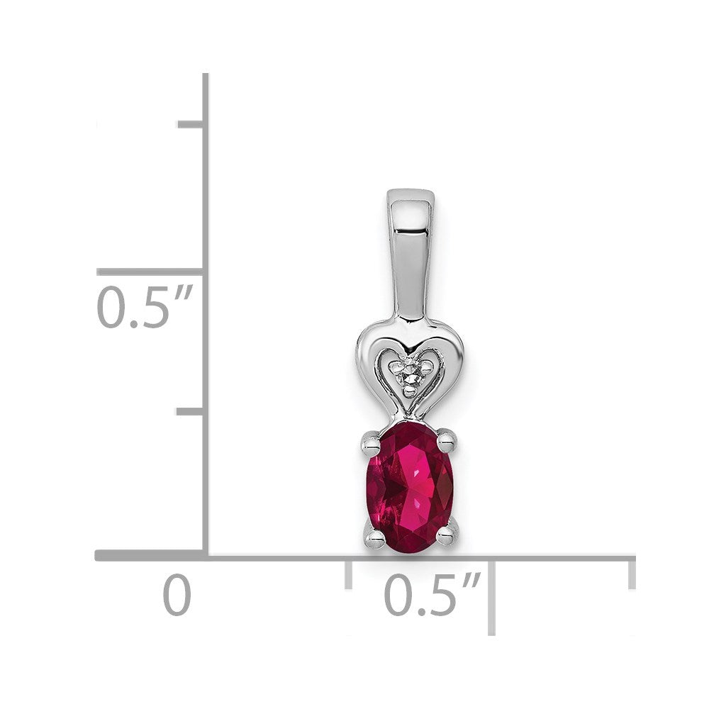 Sterling Silver Rhodium-plated Created Ruby & Diam. Pendant
