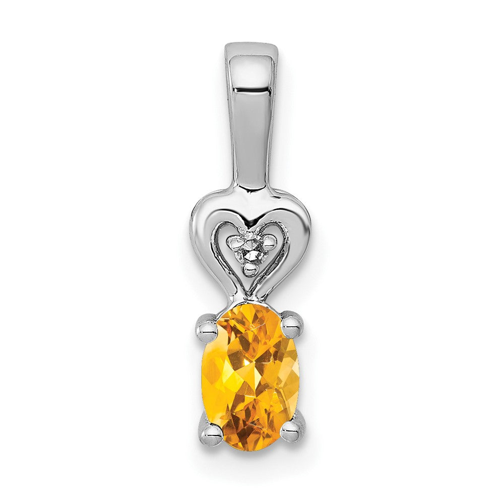 Sterling Silver Rhodium-plated Citrine & Diam. Pendant