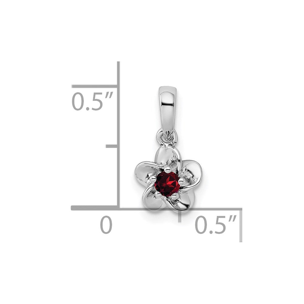 Sterling Silver Rhodium-plated Floral Garnet Pendant