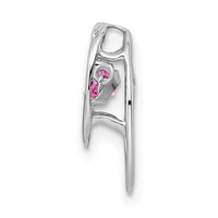 Sterling Silver Rhodium Pink CZ Birthstone Vibrant Chain Slide
