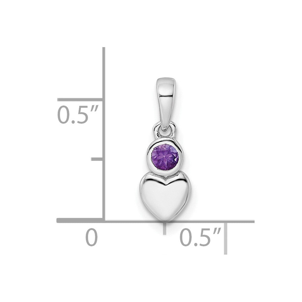 Sterling Silver Rhodium-plated Polished Amethyst Heart Pendant