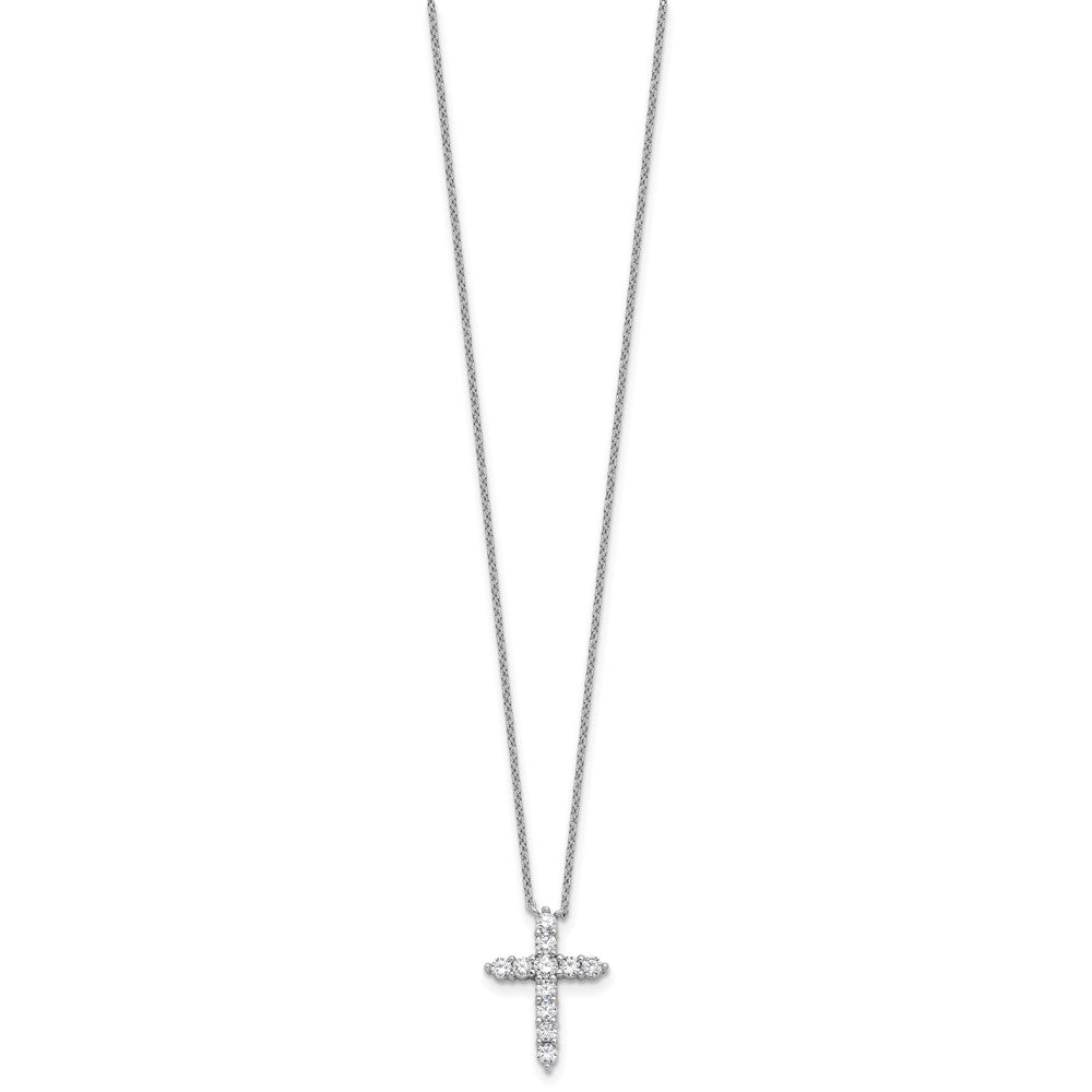 SS Rhodium-plated CZ April Birthstone Cross 16in w/2in ext Necklace